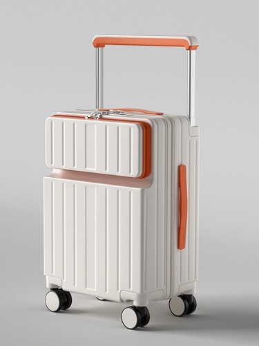 TROLLEY LUGGAGE TRAVEL SUITCASE / BG-0072 - COLOR WHITE AND ORANGE WITH USB TYPE-C CHARGING PORT AND FOLDING CUP HOLDER