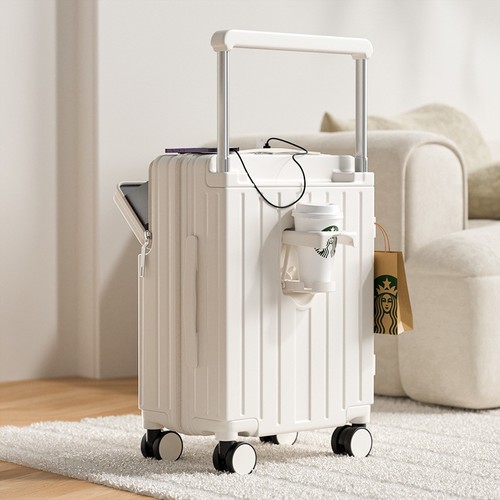TROLLEY LUGGAGE TRAVEL SUITCASE / BG-0073 - COLOR WHITEWITH USB TYPE-C CHARGING PORT AND FOLDING CUP HOLDER