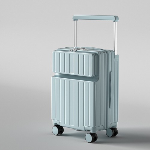 TROLLEY LUGGAGE TRAVEL SUITCASE / BG-0074 - COLOR LIGHT GREENWITH USB TYPE-C CHARGING PORT AND FOLDING CUP HOLDER