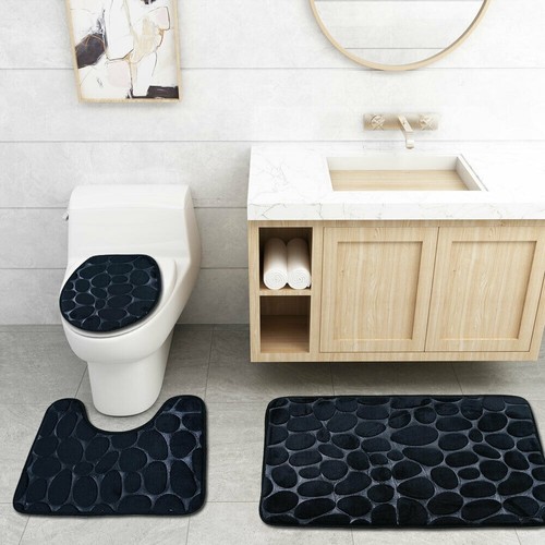 THREE PIECE SET BATHROOM MAT / BR-0042 - COLOR BLACK