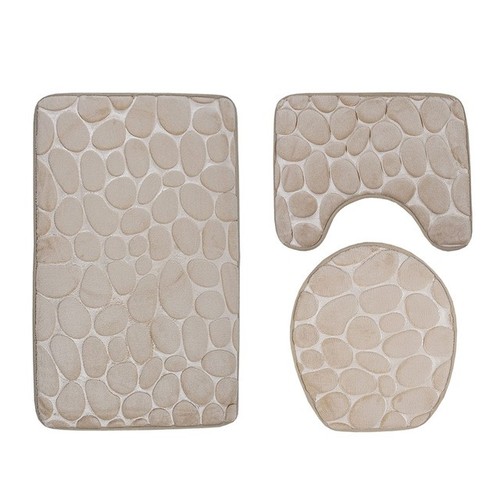 THREE PIECE SET BATHROOM MAT / BR-0044 - COLOR BEIGE