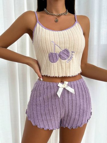 PAJAMA- CAMISOLE AND SHORT SET / WD-0075 - Color : Purple Size : S, M, L, XL