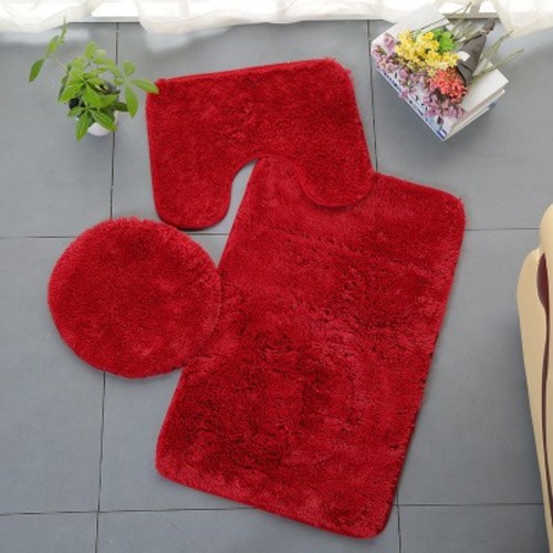 THREE PIECE SET BATHROOM MAT / BR-0045 - COLOR RED