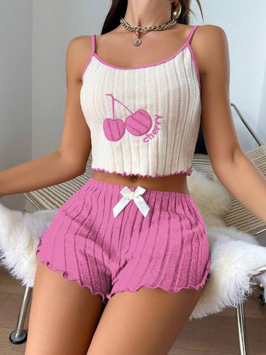 PAJAMA- CAMISOLE AND SHORT SET / WD-0368 - Color : Pink Size : S, M, L, XL