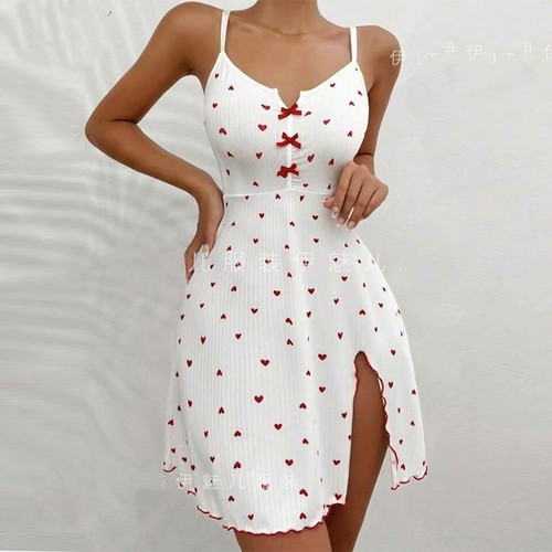 NIGHTDRESS WITH SLIT / WD-0369 - Color : Red Heart Size : S, M, L, XL