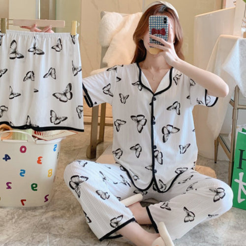 WOMEN'S PAJAMA THREE-PIECE SUIT / WD-0378 - Color : Big Butterfly Size : L, XXL