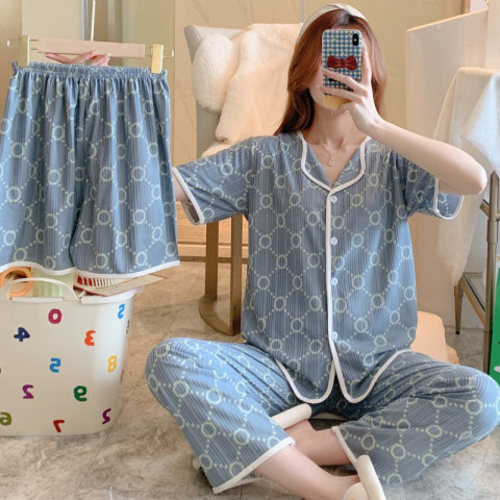 WOMEN'S PAJAMA THREE-PIECE SIUIT / WD-0379 - Color : Blue circle Size : XL, XXL
