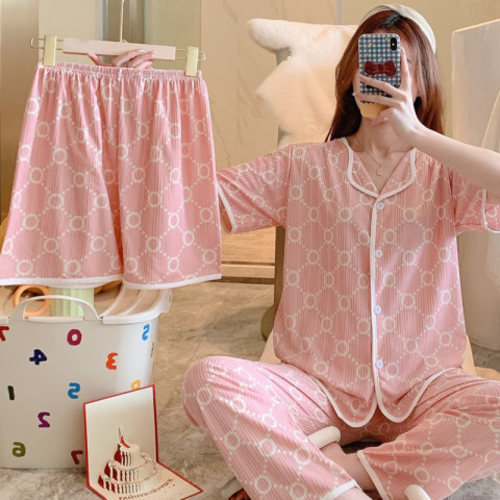 WOMEN'S PAJAMA THREE-PIECE SUIT / WD-0385 - Color : Pink circle Size : L, XL