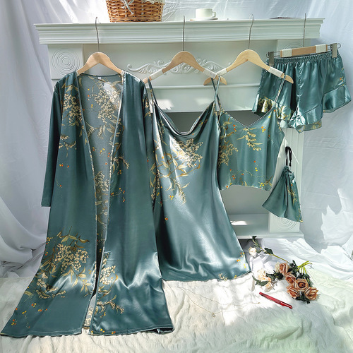 FIVE-PIECE SET PAJAMA / WD-0404 - Color : Grey Cherry Size : L, XXL