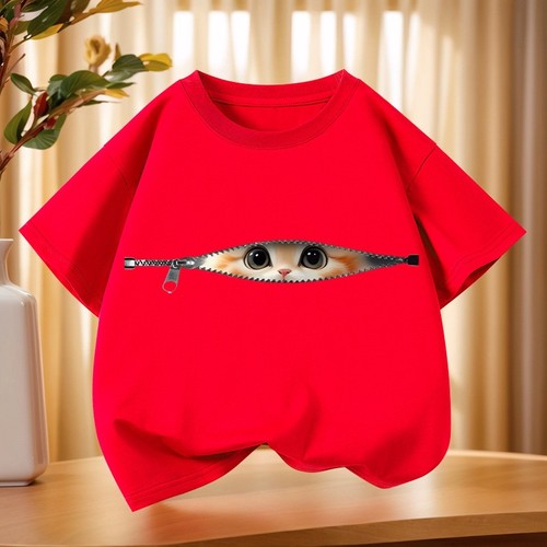 GIRL'S COTTON T-SHIRT / GL-0035 - COLOR RED
