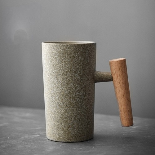 WOOD HANDLE COFFEE CUP / KN-0169 - COLOR SEA REEF YELLOW CAPACITY 300ML
