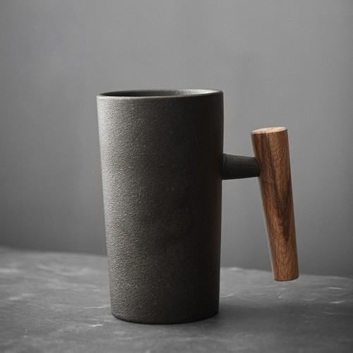 WOOD HANDLE COFFEE CUP / KN-0171 - COLOR SEA REEF BLACK CAPACITY 300ML