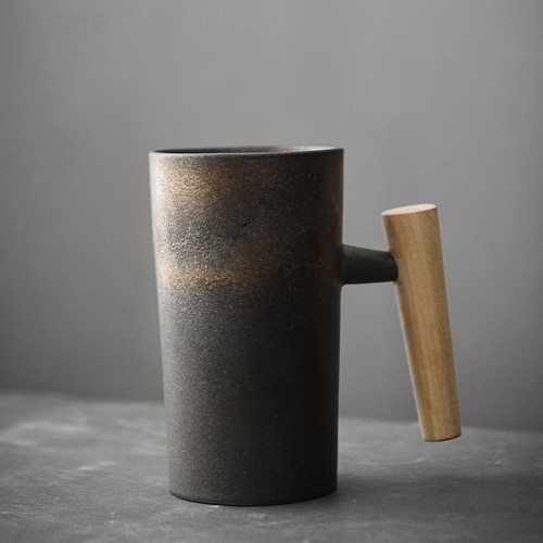 WOOD HANDLE COFFEE CUP / KN-0170 - COLOR SEA REEF BLACK CAPACITY 300ML