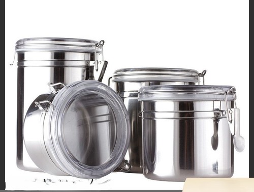 4 PIECE SET STAINLESS STEEL CANISTER / KN-0172 - SEALED FOOD STORAGE JAR