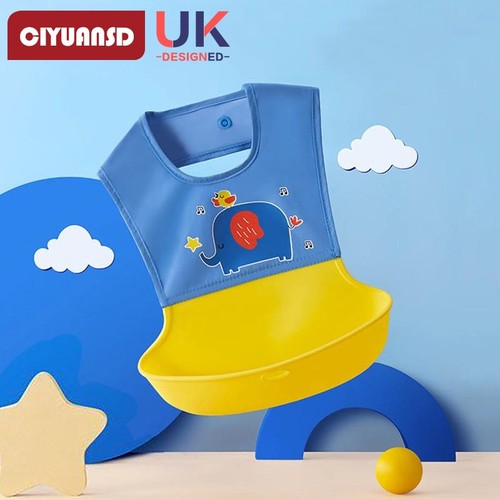 WATERPROOF SILICONE BABY BIB / BB-0312 - COLOR BLUE ELEPHANT
