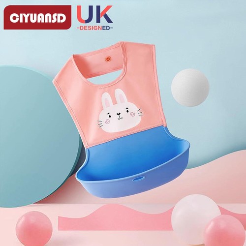 WATERPROOF SILICONE BABY BIB / BB-0313 - COLOR PINK RABBIT