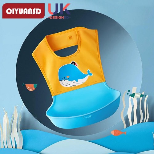 WATERPROOF SILICONE BABY BIB / BB-0314 - COLOR YELLOW WHALE