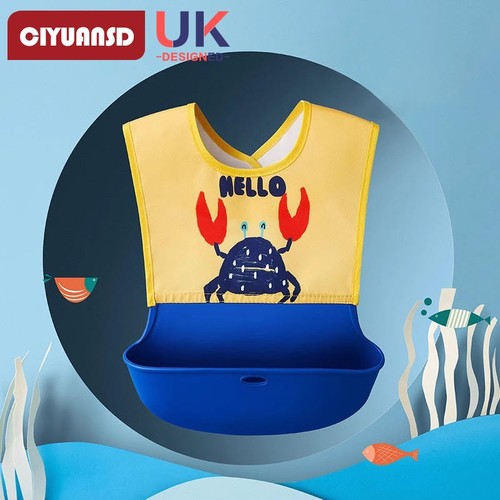 ADJUSTABLE WATERPROOF SILICONE BABY BIB / BB-0315 - COLOR YELLOW CRAB