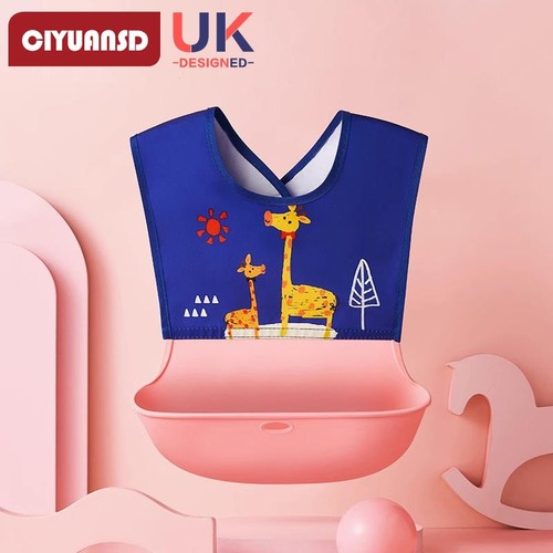 ADJUSTABLE WATERPROOF SILICONE BABY BIB / BB-0316 - COLOR BLUE GIRAFFE