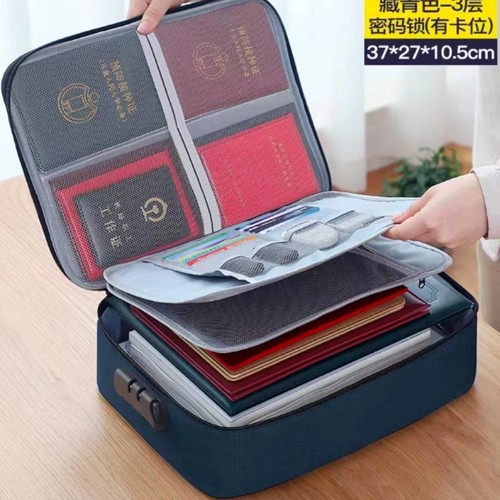 HOME DOCUMENT STORAGE BAG / BG-0082 - Color : Blue three-layer lock