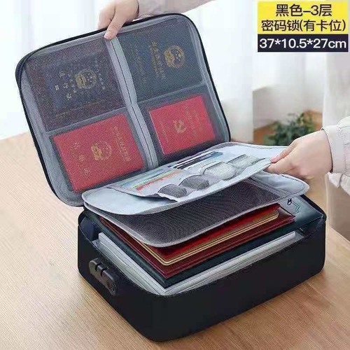 HOME DOCUMENT STORAGE BAG / BG-0083 - Color : Black three-layer lock