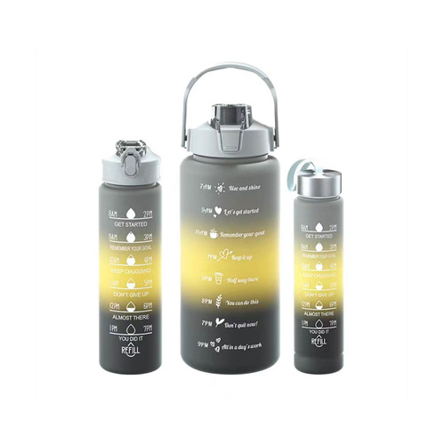 PORTABLE WATER BOTTLE 3 PIECES / KN-0173 - Color : Gradient gray three sets of cups Capacity : 2000ml---300ml