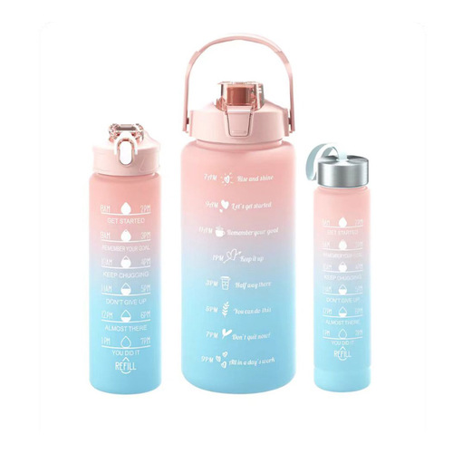 PORTABLE WATER BOTTLE 3 PIECES / KN-0174 - Color : Pink and blue gradient medium cup 800ml scale Capacity : 2000ml---300ml