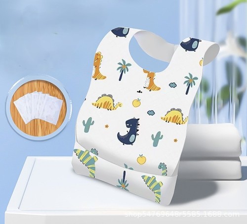 DISPOSABLE WATERPROOF BABY BIB / BB-0330 - 1 PACK 10 PIECES COLOR LITTLE DINOSOUR