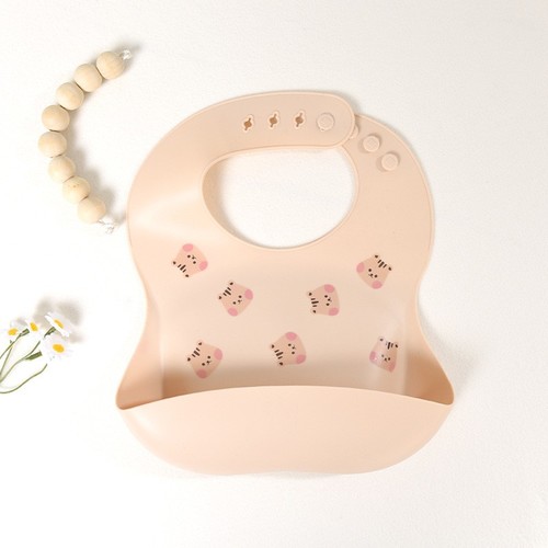 WATERPROOF SILICONE BABY BIB / BB-0333 - COLOR BEIGE