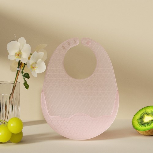 WATERPROOF SILICONE BABY BIB / BB-0336 - COLOR PINK