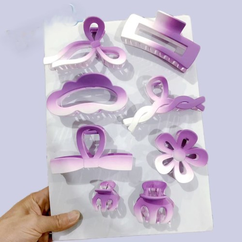 8 PIECE SET WOMEN'S HAIR CLIPS / WA-0048 - COLOR PURPLE