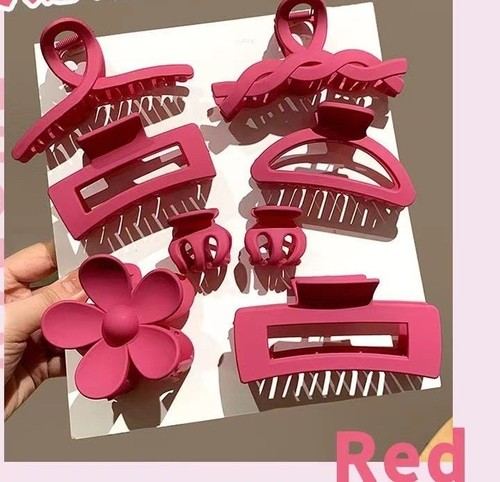 8 PIECE SET WOMEN'S HAIR CLIPS / WA-0092 - COLOR RED