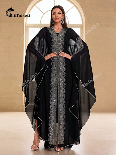 HOODED CAPE BAT SLEEVE WOMEN'S ABAYA / WD-0412 - COLOR BLACK