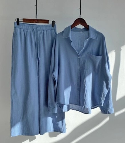 TWO PIECE SET LONG-SLEEVE SHIRT AND LOOSE PANTS / WD-0434 - COLOR BLUE