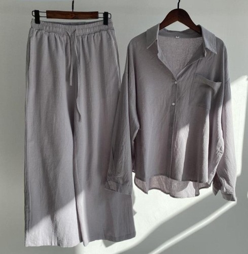 TWO PIECE SET LONG-SLEEVE SHIRT AND LOOSE PANTS / WD-0435 - COLOR GRAY