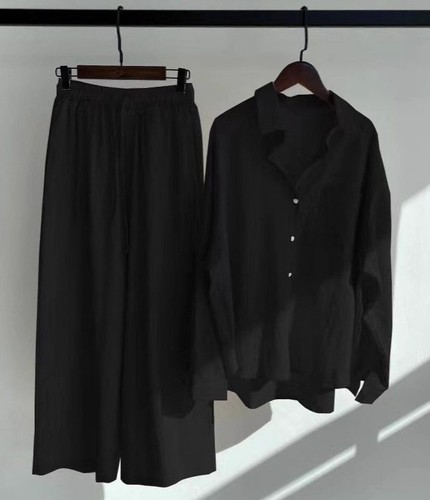 TWO PIECE SET LONG-SLEEVE SHIRT AND LOOSE PANTS / WD-0436 - COLOR BLACK