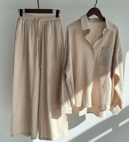 TWO PIECE SET LONG-SLEEVE SHIRT AND LOOSE PANTS / WD-0437 - COLOR LIGHT BROWN
