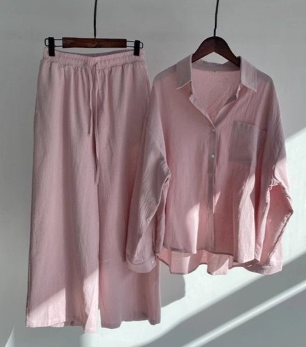 TWO PIECE SET LONG-SLEEVE SHIRT AND LOOSE PANTS / WD-0438 - COLOR PINK