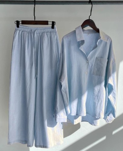 TWO PIECE SET LONG-SLEEVE SHIRT AND LOOSE PANTS / WD-0439 - COLOR LIGHT BLUE
