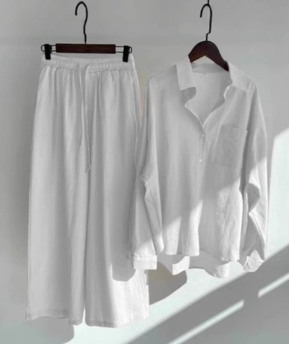 TWO PIECE SET LONG-SLEEVE SHIRT AND LOOSE PANTS / WD-0440 - COLOR WHITE