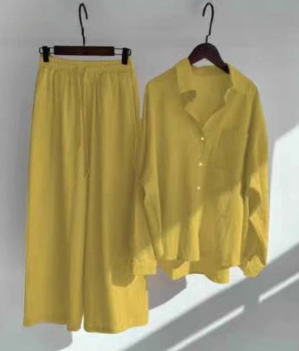 TWO PIECE SET LONG-SLEEVE SHIRT AND LOOSE PANTS / WD-0442 - COLOR YELLOW
