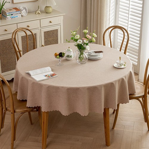 ROUND WATERPROOF TABLECLOTH / KN-0194 - COLOR BROWN SIZE 100CM