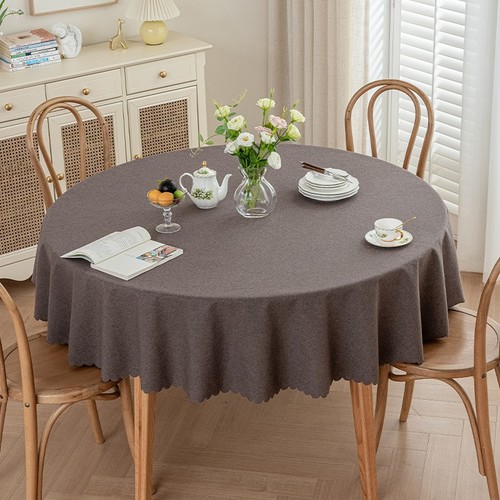 ROUND WATERPROOF TABLECLOTH / KN-0195 - COLOR DARK BROWN SIZE 100CM