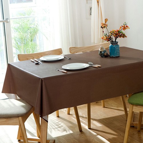140X140CM WATERPROOF TABLECLOTH / KN-0206 - COLOR DARK BROWN