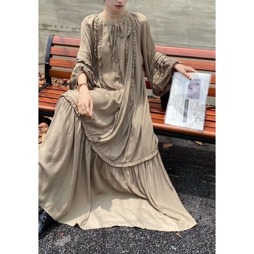 LOOSE LONG DRESS / WD-0451 - COLOR: KHAKI SIZE: ONE-SIZE