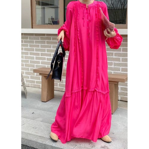 LOOSE LONG DRESS / WD-0452 - COLOR: ROSE RED SIZE: ONE-SIZE