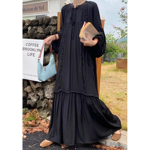 LOOSE LONG DRESS / WD-0453 - COLOR: BLACK SIZE: ONE-SIZE