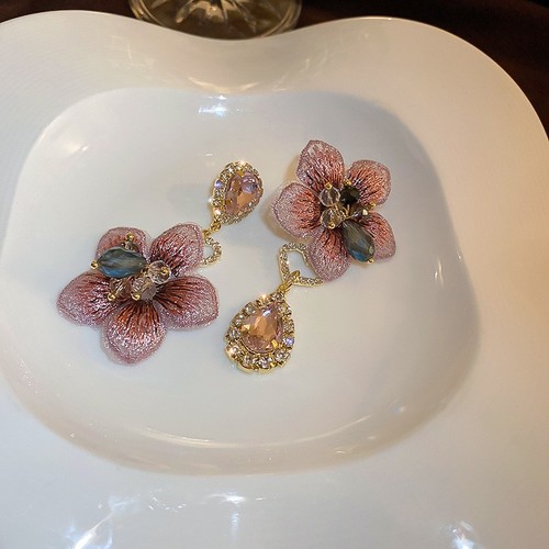 WOMEN'S FASHION EARRINGS / WA-0121 - COLOR PINK CRYSTAL FLOWER