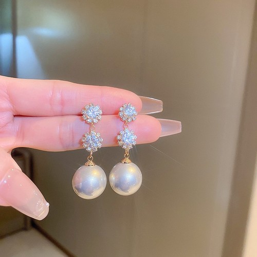 WOMEN'S FASHION EARRINGS / WA-0126 - COLOR DIAMOND WHITE PEARL
