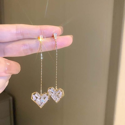 WOMEN'S FASHION EARRINGS / WA-0129 - COLOR DIAMOND HEART